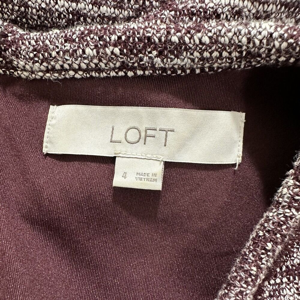 Ann Taylor LOFT Women's 4 Burgundy Short Sleeve Fringe Short Sleeve Sheath Dress - Picture 3 of 12